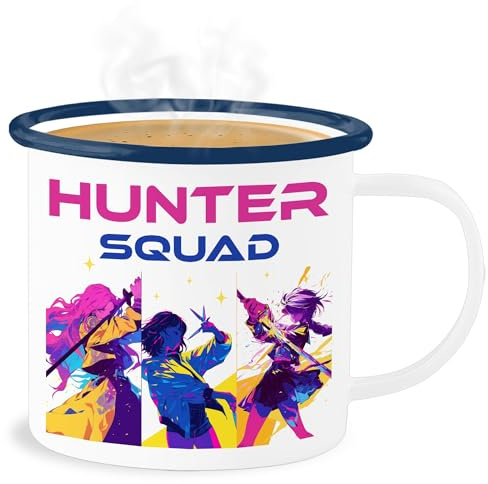 Emaille Becher Blechbecher - Anime - Hunter Squad - Dämonen K-Pop Fan Merch - 300 ml - Weiß Blau - animation kpop tasse k pop geschenk hunters geschenke dämon jäger demonhunters