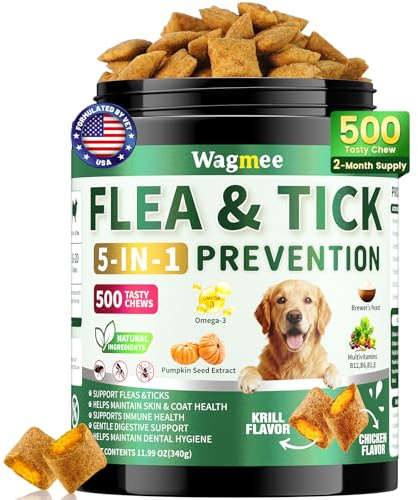 Flea and Tick Prevention for Dogs, 500 Tasty Chicken Flavor Soft Chews | Oral Treatment Supplement Natural Brewer’s Yeast,and Fish Oil for Puppies, Adults, All Breeds and Ages