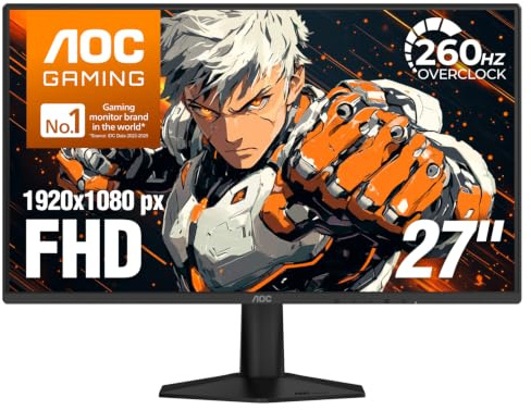 AOC 27G51Z Monitor Gaming 27 FHD 1920x1080, 240Hz Nativo con overclock 260Hz 0.5ms MPRT, Panel IPS, HDR, 3 Lados sin Marco, HDMI 2.0 x1, Puerto de visualización x1, 3 años