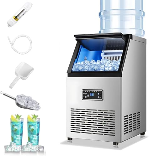 CIELOBLOEN Eismaschine, 61 kg/24 h, 40 Eiswürfel/Charge Selbstreinigend, 24-Stunden-Timer, Einbau- oder Standgerät, mit Ablaufpumpe, für Private und gewerbliche Nutzung, Edelstahl