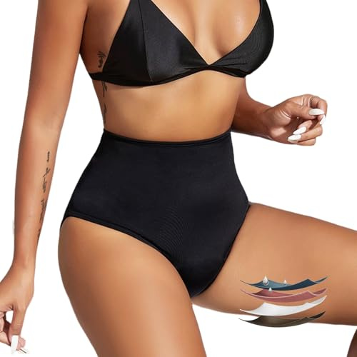 Qoibraze Period Bikini Bottoms High Waisted Leakproof Period Pants Waterproof Menstrual Swimwear for Girls Teens Women (UK, Alpha, M, Regular, Regular) Black