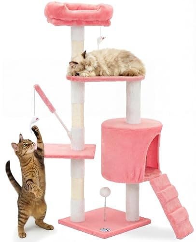 VOUNOT® Cat Tree with Scratching Posts, Multi-Level Cat Activity Centre with Platforms Climbing Ramp and Cozy Condo for Indoor Cats,Pink