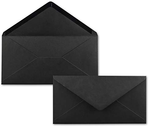 50 Brief-Umschläge Schwarz DIN Lang - 110 x 220 mm (11 x 22 cm) - Nassklebung ohne Fenster - Ideal für Einladungs-Karten - Serie FarbenFroh