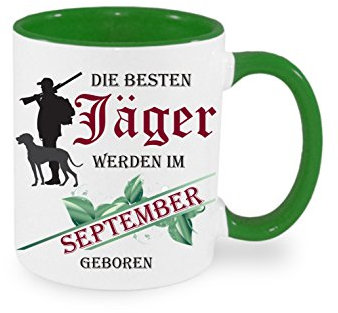 Die besten Jäger werden im September geboren - Kaffeetasse mit Motiv, Tasse mit Druck, auch individuell mit Spruch, Foto, Wunschtext, Wunschname (Grün)