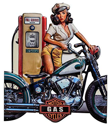 Blechschild Motorrad Tankstelle Pin-up Schild 70cm Magnettafel Antik-Stil