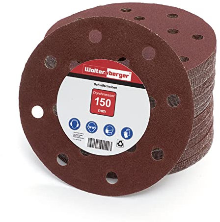 Woltersberger® 50 Stück Exzenter Schleifscheiben Ø 150mm | Körnung P120 | 15 Loch in rot | Schleifpapier für optimales schleifen, vielseitig einsetzbar