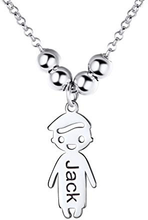 Custom4U Halskette mit Kindernamen Personalisierte Jungen Anhänger 925 Silber Namenskette für Mütter Silberfarbe Halskette Geschenk für Mama Oma 45cm+5cm