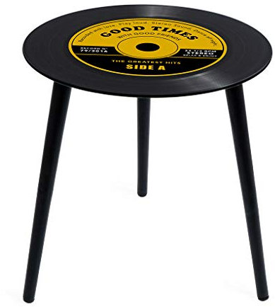 Balvi Mesa Auxiliar Greatest Hits Color Amarillo En Forma de Disco de Vinilo con Patas de Madera Cris