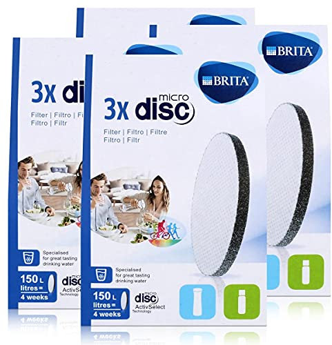 BRITA MicroDisc Lot de 3 filtres à eau compatibles avec les bouteilles filtrantes Brita fill&go et les carafes filtrantes Brita fill&serve (lot de 4)