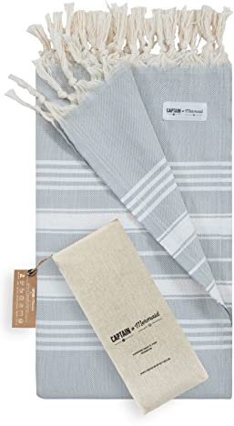 Captain&Mermaid® Premium Strandtuch aus 100% Baumwolle | Badetuch | Handtuch | Yoga | Peshtemal | Sauna Tuch | Hamam Tuch | leicht, dünn & extra saugstark (Moondust)