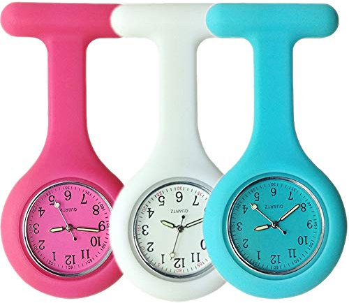 SibyTech Krankenschwesteruhr, Brosche aus Silikon mit Anstecknadel/Clip, leuchtet im Dunkeln, Design zur Infektionskontrolle, Gesundheitspflege, Krankenschwester, Arzt, Sanitäter usw, Rosa/Weiß/Blau,