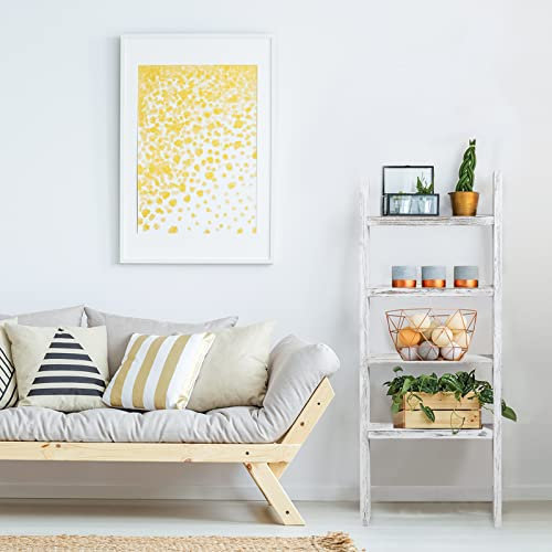 KIAYACI - Scaffale a scala, stile rustico, vintage, in legno, per soggiorno, camera da letto, bagno, 121,9 x 55,9 cm, colore: Bianco