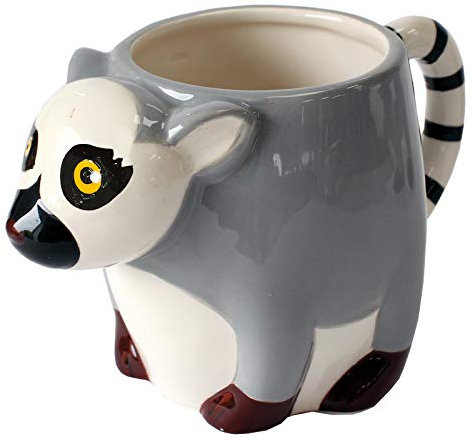 Crockery Critters Ring-Tailed Lemur Mug from Deluxebase – Hand-Painted Animal Shaped Cup for Tea or Coffee. Fun Novelty Gift for Adults or Kids, Ceramic Homeware & Cute Kitchen Accessories.