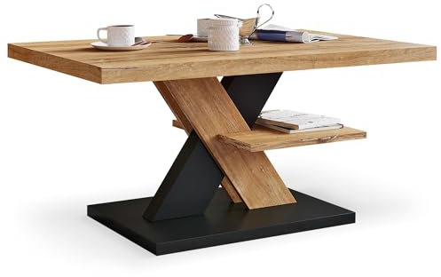 Viosimc Couchtisch, Moderner Wohnzimmertisch, Modern Möbel Wohnzimmer, Kaffeetisch, Sofatisch mit Großer Ablage, Beistelltisch für Tee und Kaffee – Coffee Table for Living Room - Retro Schwarz