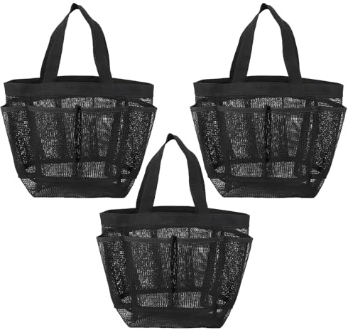 KEGAJEGA 3 Stück Duschtasche mit 8 Taschen und Tragegriff Mesh Strandtasche Nylon Tragbare Duschablage Netz für Reisen Schwimmen Studentenwohnheim Badezimmer Fitnessstudio