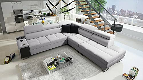 All4All Ecksofa mit Schlaffunktion Margo IX 283x298 cm - Schlafsofa mit Bettkasten - Wohnlandschaft in L-Form - XXL Sofa Groß - Seite rechts - Strukturstoff - Hellgrau 26