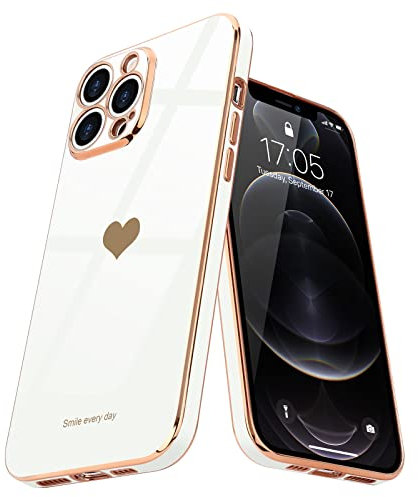 Teageo for iPhone 12 Pro Max Case Cute Heart Pattern for Women Girls Slim Luxury Bling Plating Soft TPU Anti-Scratch Shockproof Bumper Phone Case for iPhone 12 Pro Max, White