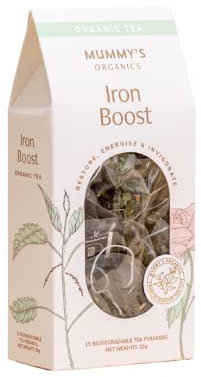 Iron Boost - Organic Herbal Tea | 15 Biodegradable (Non-GMO) Tea Pyramids | Natural Boost Iron Levels When Anaemic | Nettle Leaf & Rose hip | Made By Midwives