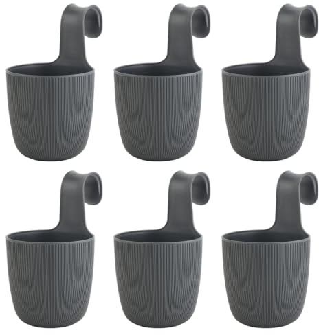 Engelland - 6 x Blumentopf, Balkontopf zum Aufhängen, Anthrazit, Hängetopf für runde & eckige Balkongeländer, Pflanzkübel, Wasserspeicher, Drainageeinsatz, UV- & Frostbeständig, Ø 15 cm