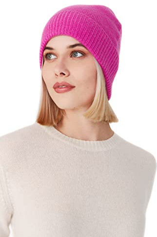 Style & Republic Kaschmir Sport Mütze-Beanie Damen aus 100% Cashmere - Dein kuscheliger Premium Beanie für stilvolle Herbst- & Winter-Momente-Fuchsia
