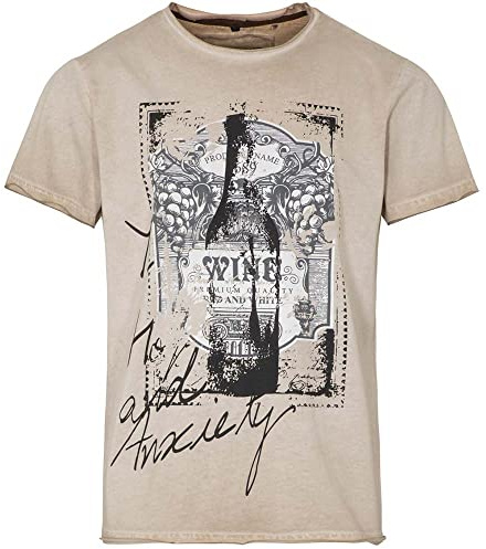 Hangowear T-Shirt Herren Old Wine Hellbraun | Wein Print Vintage | Baumwolle M