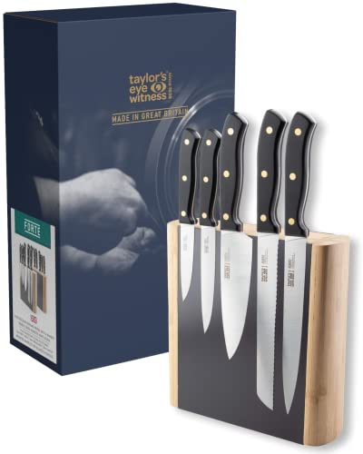 Taylors Eye Witness Professional Magnetic Block Knife Set - 5 Piece, Black, Full Tang, High Carbon Steel, Classic Style