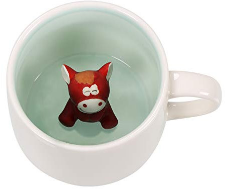 Szoyeay Horse Ceramic Cup Hidden 3D Animal Inside Mug,12 oz Cute Cartoon Handmade Figurine Mugs,Christmas Birthday Surprise for Friends Family or Kids (Horse)