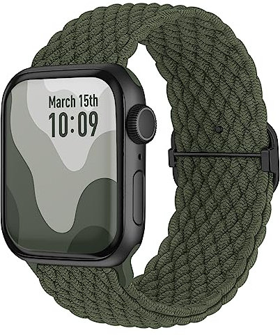 Suitisbest Cinturino in nylon compatibile con Apple Watch 38 mm, 40 mm, 41 mm, 42 mm, antiscivolo, elastico intrecciato per Apple Watch 10, 9, 8, SE 7, 6, 5, 4, 3, 2, 1, verde militare