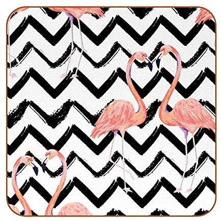 Loev Flamingo Couple Schwarz Zick-Zack Getränkeuntersetzer Set mit 6 Lederuntersetzern Auslaufschutz für Tisch Schreibtisch