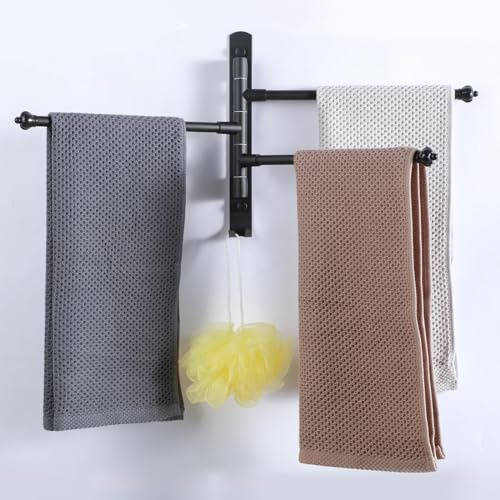 OURVII Badezimmer-Handtuchhalter, drehbarer Kleiderbügel, Handtuchstange, Wandmontage, platzsparende Aufbewahrung, Organizer, Hängehalter, 38,1 cm (Edelstahl, schwarz, 3-armig)