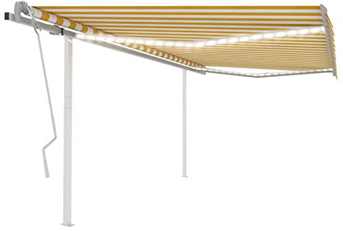 Gelenkarmmarkise Einziehbar, ZEYUAN Sichtschutz Balkon, Balkon Markise, Seitenmarkise, Klemmmarkise, Sonnenvorhang, Balkonmarkisen, 4x3,5 m Gelb und Weiß