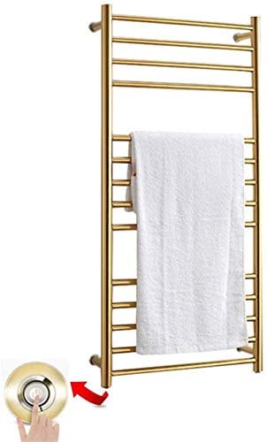 Hwsy Sèche-Serviettes Mural pour Salle de Bain, en Acier Inoxydable 304, Porte-Serviettes Chauffant, 14 Barres, Porte-Serviettes électrique pour Salle de Bain, doré, 162 W, ​​à Brancher Interesting