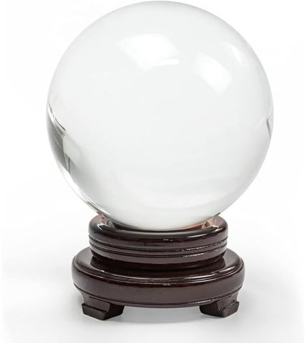 VIDECOR Boule de Cristal Boule de Cristal Clair Boule de Cristal en Verre Artificiel Boule de Cristal de Guérison Magique Boule de Lentille avec Support en Bois pour La Méditation Divination,4.7in