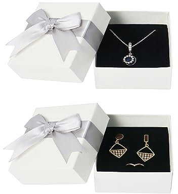 Nideen 2 Stück Schmuck Geschenkbox, 7,5 x 7,5 x 3,5 cm Klein Mit Deckel für Ohrringe, Halsketten - Für Frauen (Grau)