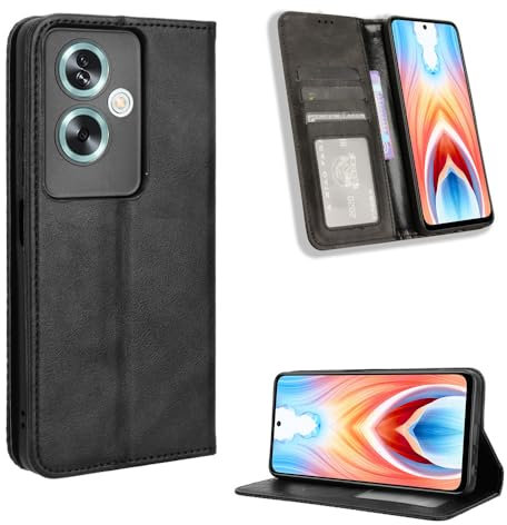 COMAKU Funda de Retro Piel para el OPPO A79 5G, Prima Carcasa Movil con Ranura para Tarjeta - Negro