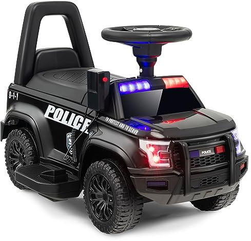 GOPLUS Kinder Elektroauto Polizei, 6V Kinderfahrzeug mit Megaphon, Sirenengeräuschen und Lichtern, Kinderauto mit Musik, Geschenk für Jungen und Mädchen im Alter von 18-60 Monaten (Schwarz)