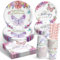 YIMAKJ Lot de 120 ustensiles de fête pour 24 invités, motif papillon, pour décoration de fête d'anniversaire d'enfant fille, avec assiettes en carton, tasses, pailles, serviettes