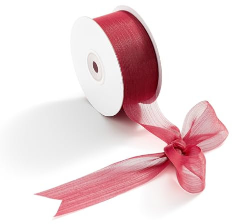 CHUQING Geschenkband Chiffon Band Schleifenband Dunkelrot Seidenband 3,8 cm breit Chiffonband für Blumen und Basteldekoration, 25-Yard-Rolle,Burgunderrot