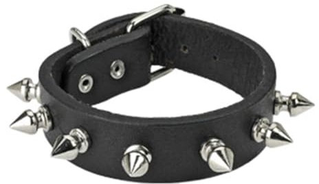 Paula & Fritz® Armband Herren Kunst-Leder Schwarz Silber 240-mm Lang 18-mm Breit Edelstahl Spike Männer Damenarmband Armschmuck Stachel Pyramidennieten