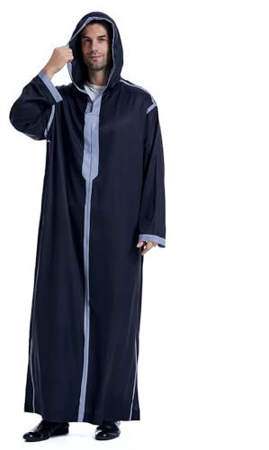 Muslim Robe Herren Langarm Hijab Abaya Mantel Herren Lang Wintermantel Islamische Gebetskleidung Einfarbig Ramadan Roben Muslimische Kleidung für Männer