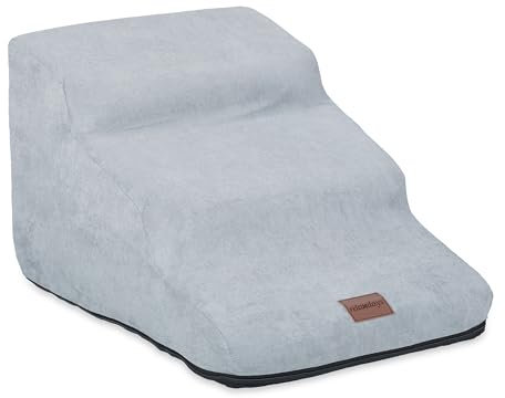 Relaxdays Hundetreppe 3 Stufen, für Hunde & Katzen, HBT: 33 x 41 x 54 cm, weiche Haustiertreppe, Bett und Couch, grau