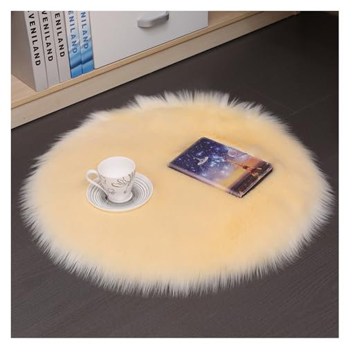 Hrlace Lammfell Schaffell Teppich Rund Kunstfell Teppich Waschbar Weich Fellteppich Flauschiger Longhair Stuhlauflage Nachahmung Wolle Bettvorleger Sofa Matte für Heimdekoration Beige 40 * 40cm