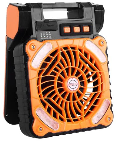 5200 Ah Solarventilator, Campingventilator mit Solarpanel, Wiederaufladbarer Solarbetriebener Ventilator für den Außenbereich, Stufenlose Geschwindigkeit und Leiser (ORANGE)