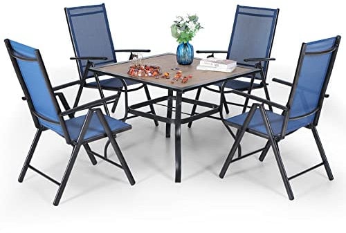 PHIVILLA Gartenmöbel Set Terassenmöbel Gartentisch mit Stühlen Garten Sitzgruppe Möbel Set mit Verstellbaren Klappbaren Gartenstühle & Metall Stahltisch für Garten, Hof und Terrasse, Wetterfest Blau