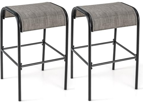 COSTWAY 2er Set Barhocker Outdoor, Barstühle mit gebogenem Stoffsitz, Tresenhocker bis zu 180 kg belastbar, Sitzhöhe 76 cm, rückenfreie Bistrohocker für Balkon, Garten & Poolbereich