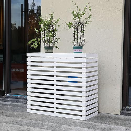 Klimaanlage Abdeckung, Sichtschutz Dekorative für Außengerät aus Holz, Sonnenschutz Verkleidung Zaun für Outdoor Wärmepumpe Wärmepumpen Klimagerät Außenklimaanlage Garten(White,85*35*80cm)