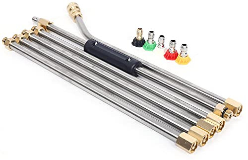 ACROSSPART Stainless Steel Pressure Washer Extension Wand Telescoping Lance 5 Nozzles 4000Psi Water Hose Pipe Sprayer Gun Sewer Cleaner 1/4 Inch Quick Connect Sewer Cleaner