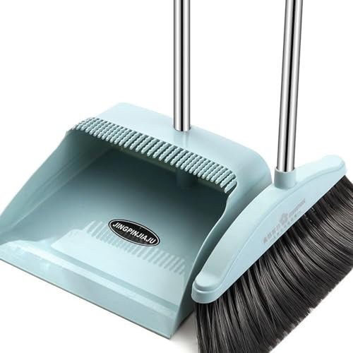 Long Handled Dustpan and Brush Set | Dust Pan and Sweeping Brush Upright Sweep Set, Household Dust Pan with Long Handle Sweeping Broom, Broom and Dustpan Set for Home Kitchen
