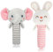 MOOKLIN ROAM Baby Rasseln Babyspielzeug, 2 Stück Greifling zum Rasseln, Spielen und Geräusche Machen, Sensorische Spielzeug mit Weichen Griffen für Babies Kleinkinder (Elefant, Kaninchen)