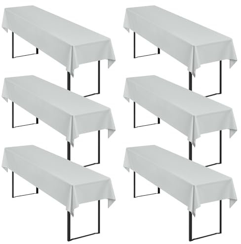 6 Stück Hellgrau Biertisch Tischdecke universal für 50cm u.70cm Biertische Hussen für Biertisch, Blickdichte Polyester Biertischhussen Biertisch-Husse Rechteckige Tischdecken Waschbar-250x100cm